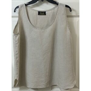 Luiselle 100% Linen LG Sleeveless Tank Curved Hem Made In Italy Light Brown EUC